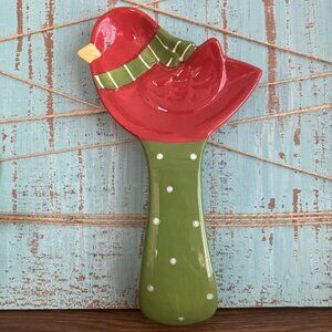 Pier 1 Holiday Cardinal Bird Polka Dot Spoon Rest Polka  Whimsical Christmas